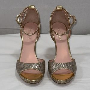 Kate Spade Silver/Gold Glitter Peep-Toe Platform Sandals Size 6.5